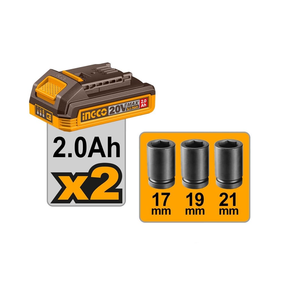 Akumulatorski udarni odvijač CIWLI2040E 1/2 400Nm 2×2.0Ah SUPER INGCO — slika 3