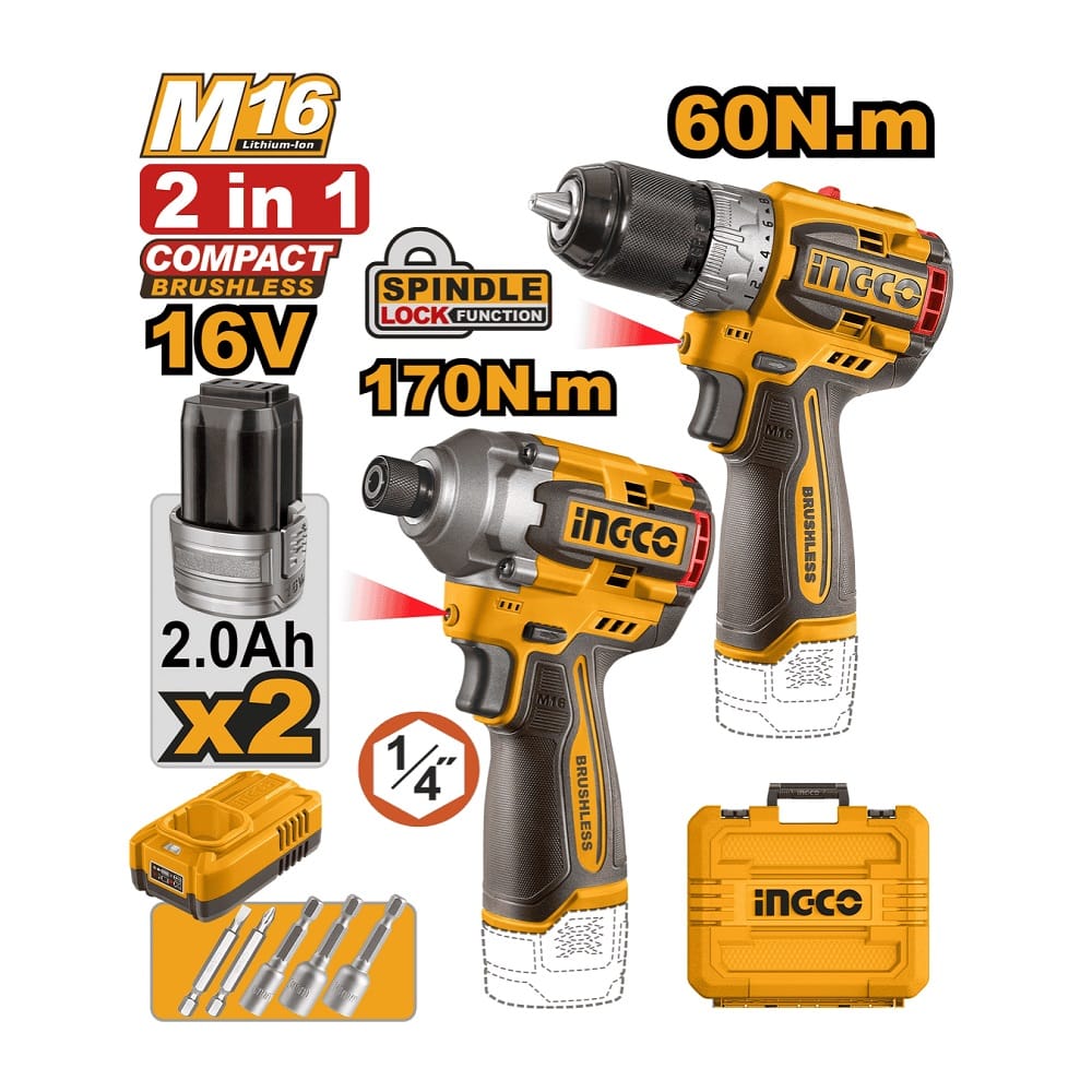 Akumulatorski set alata COSLI240968 16V 2×2,0Ah SUPER INGCO