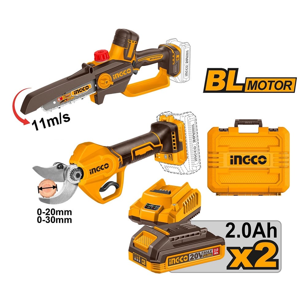 Akumulatorski set alata za orezivanje COSLI250795E 2x2Ah SUPER INGCO